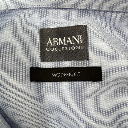 Armani Collezioni Men's Blue Long Sleeve Modern Fit Dress Shirt - 43/17