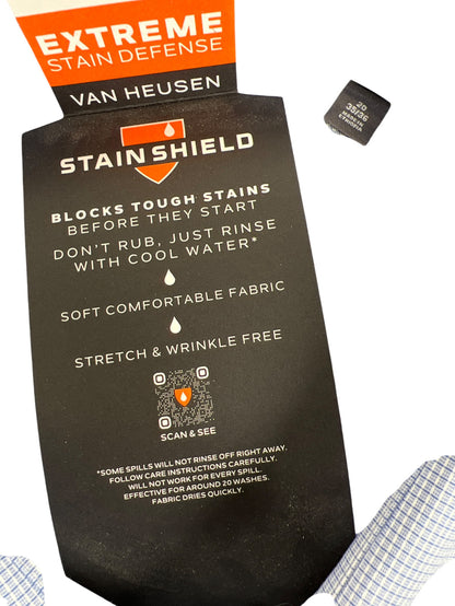 Van Heusen Men’s Blue Plaid Stain Shield Button Up Dress Shirt - 20/ 35-36