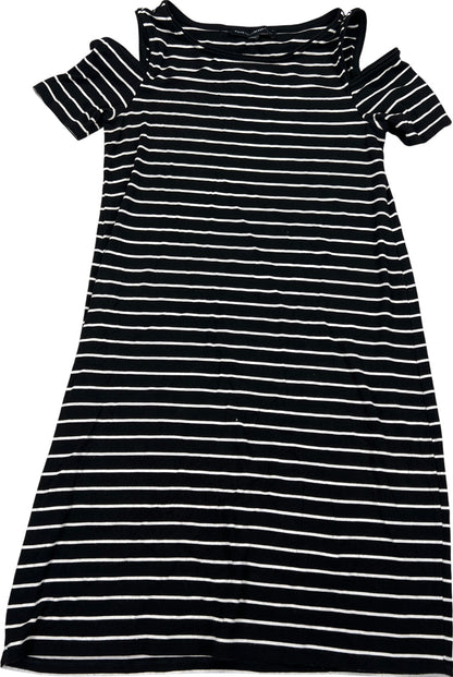 White House Black Market Women’s Black Striped Cold Shoulder T-Shirt Dress - S