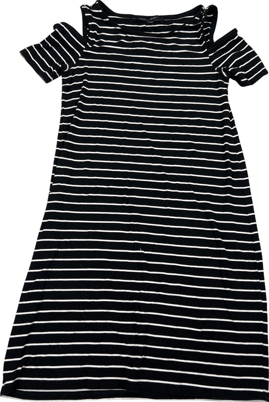 White House Black Market Women’s Black Striped Cold Shoulder T-Shirt Dress - S