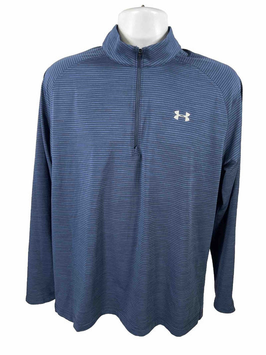 Under Armour Men's Blue Striped Long Sleeve 1/2 Zip Athletic Shirt - L
