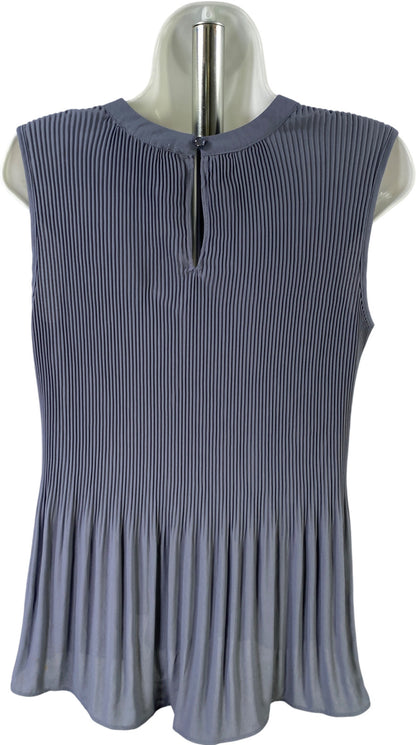 Adrianna Papell Women’s Dusty Blue Pleated Sleeveless Blouse - L