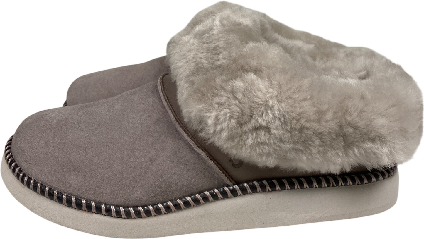 Olukai Women’s Mist Gray Fog Suede KUI Shearling Trim Slippers - 5