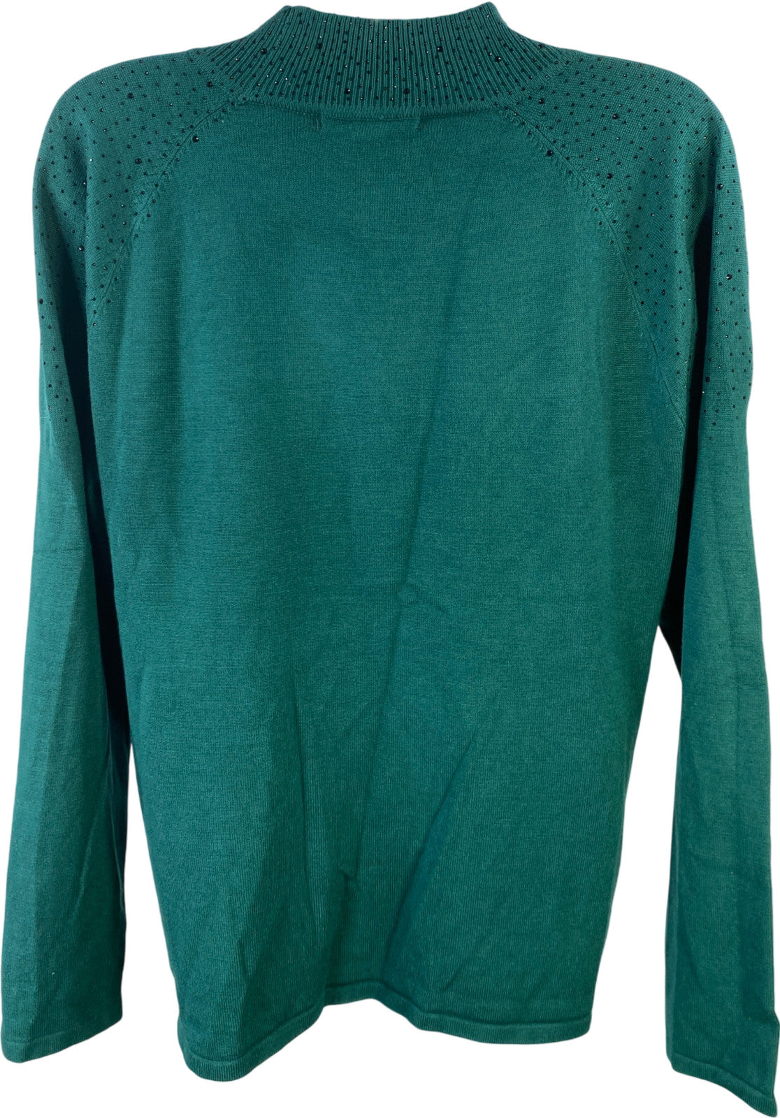 Cable and Gauge Women’s Green Rhinestone Keyhole Front Long Sleeve Shirt - L