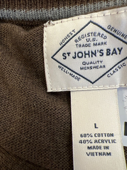 St. Johns Bay Men’s Brown V-Neck Long Sleeve Thin Knit Sweater - L