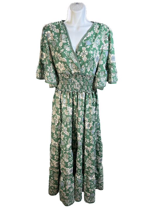 NEW Max Studio Women's Green Floral Boho Style Long Dress - S