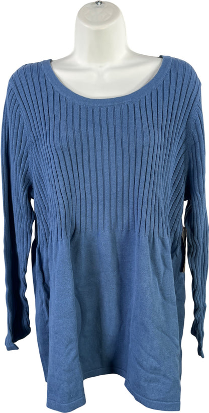 Jessica London Women’s Blue Ribbed Long Sleeve Sweater - 18/20 L