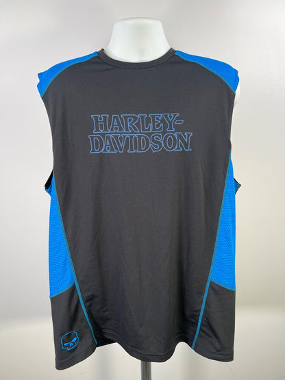 Harley Davison Men’s Black/Blue Mackinaw City MI Athletic Tank Top - XL