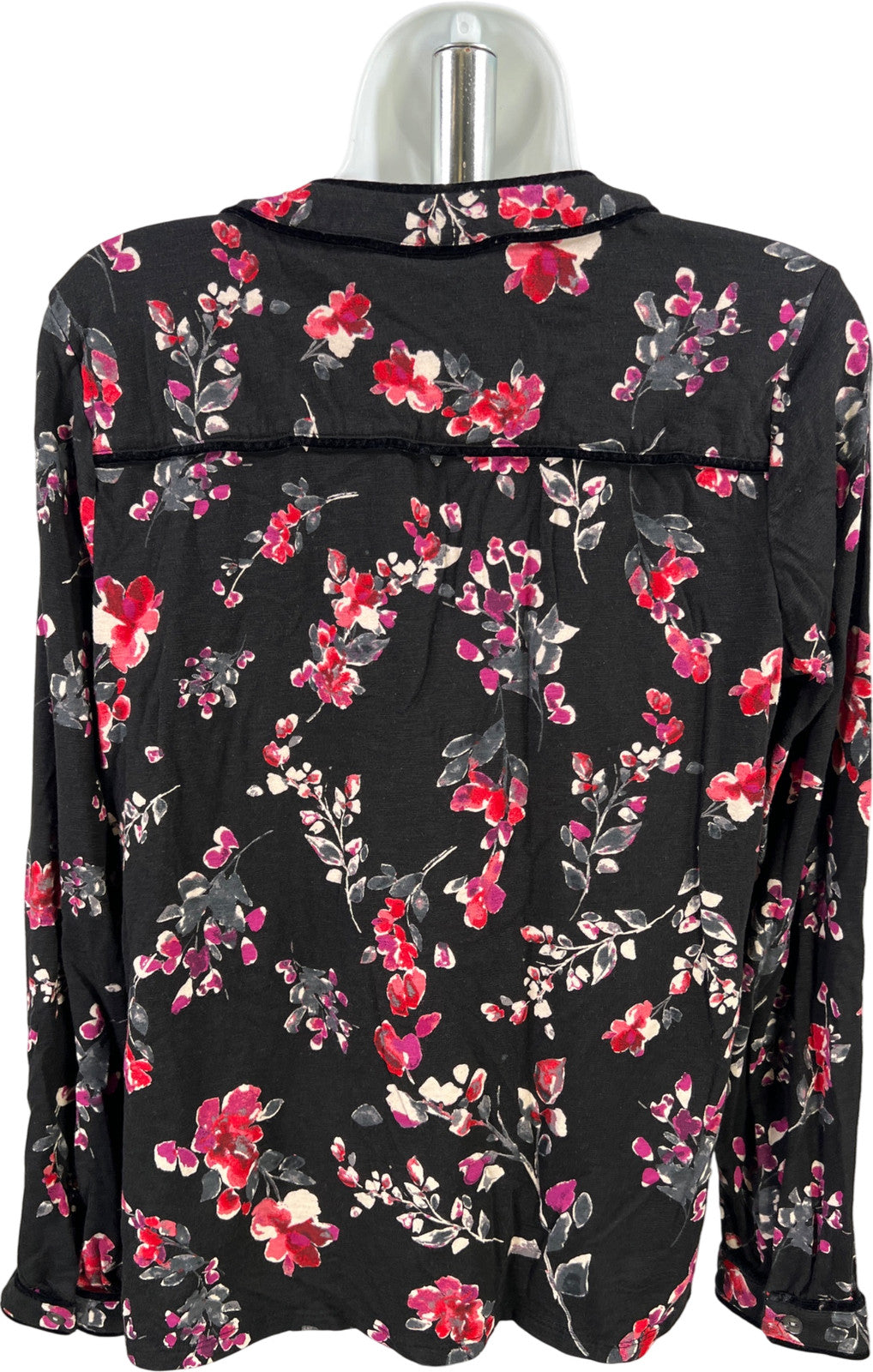 J.Jill Women’s Black Floral V-Neck Long Sleeve Blouse - S
