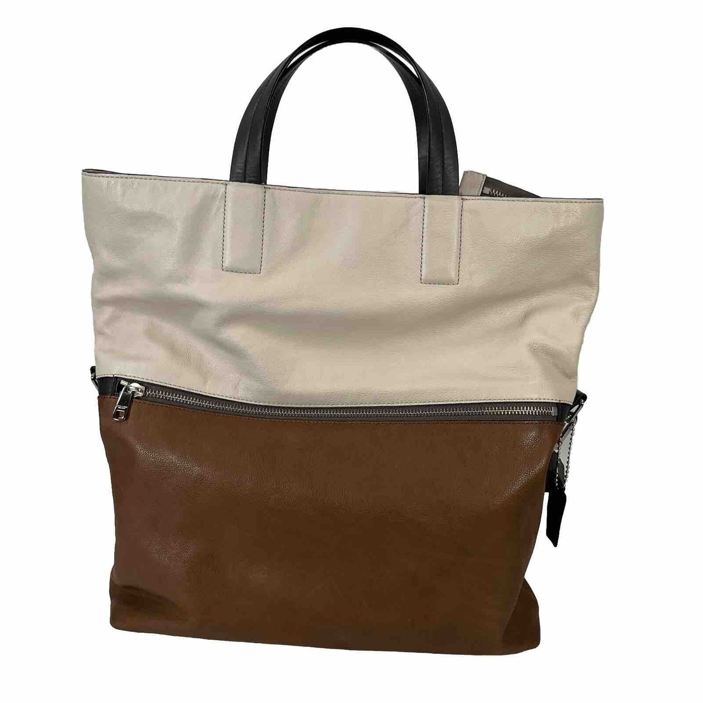 Coach Men's Ivory/Brown Leather Thompson Colorblock Foldover Bag