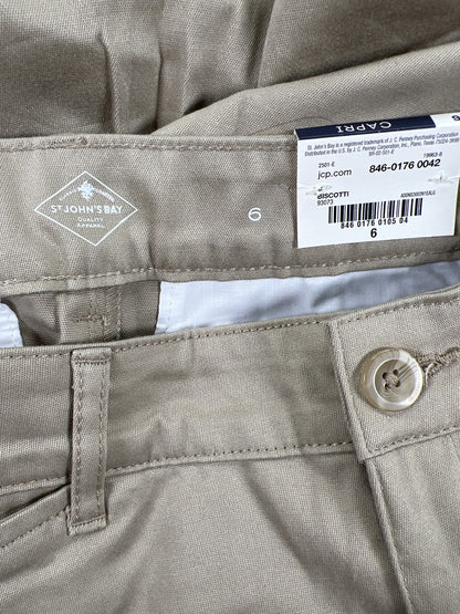 NEW St Johns Bay Women’s Beige Capri Pants - 6