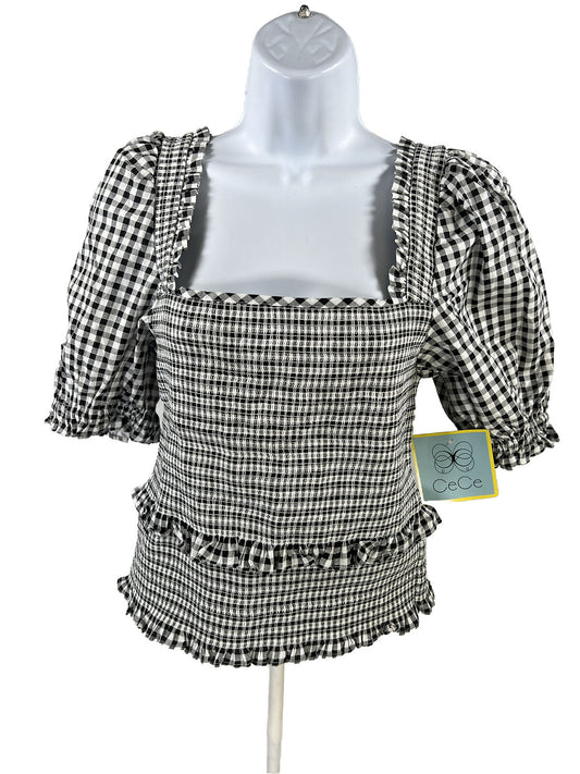 NEW CeCe Women's Black/White Checkered Off The Shoulder Blouse - M