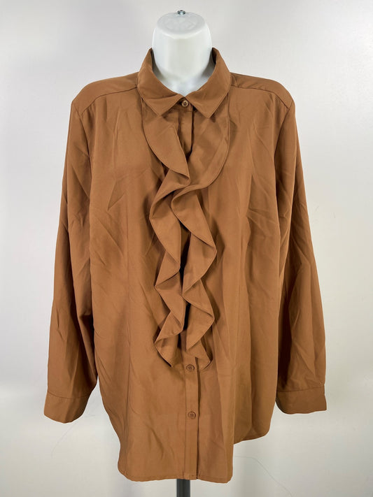 Chico’s Women’s Brown Long Sleeve Ruffle Front Button Up Blouse - 2/US L