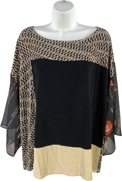 Chico’s Travelers Women’s Beige/Black Sheer 3/4 Sleeve Blouse - 2/US L