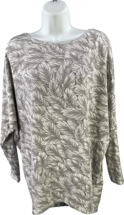 White House Black Market Women’s Gray Leaf Print Long Sleeve Shirt - S