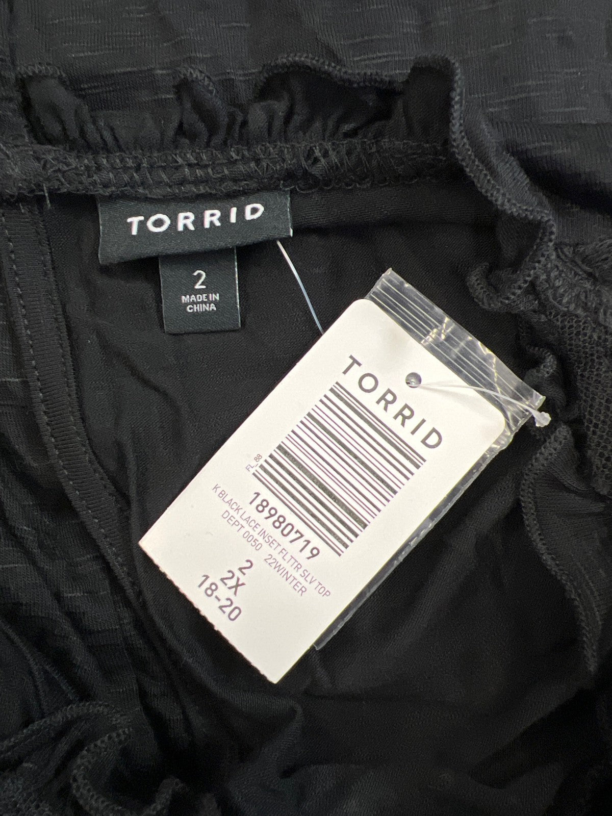 Torrid Women’s Black Sheer/Lace Inset Flutter Sleeve Blouse - Plus 2