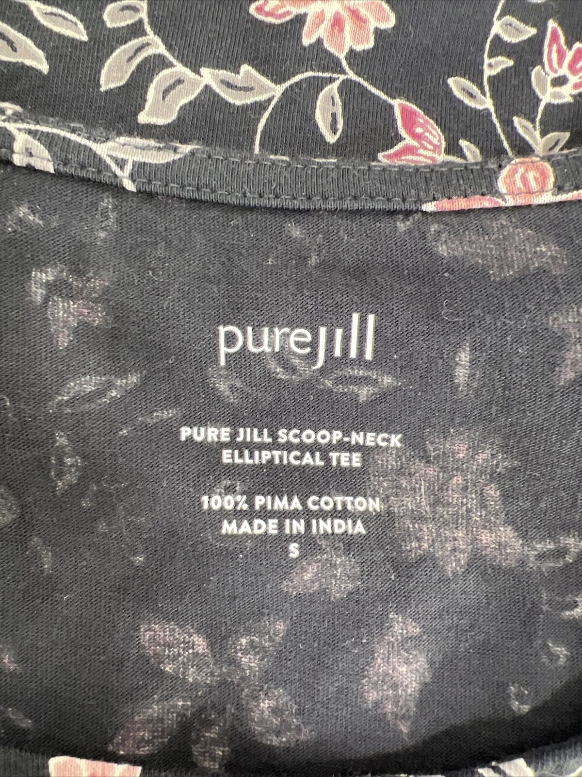 Pure Jill Women's Blue Floral Short Sleeve Scoop Neck T-Shirt - S
