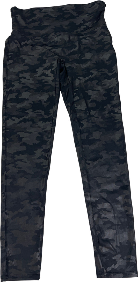 Spanx Women’s Black Faux Leather Camo Leggings - L Petite