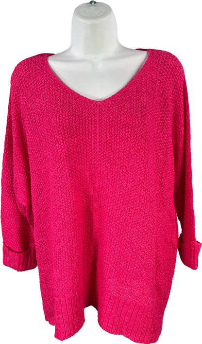 Ee:some Women’s Hot Pink Long Cuffed Sleeve Seamed Knit Sweater - M/L
