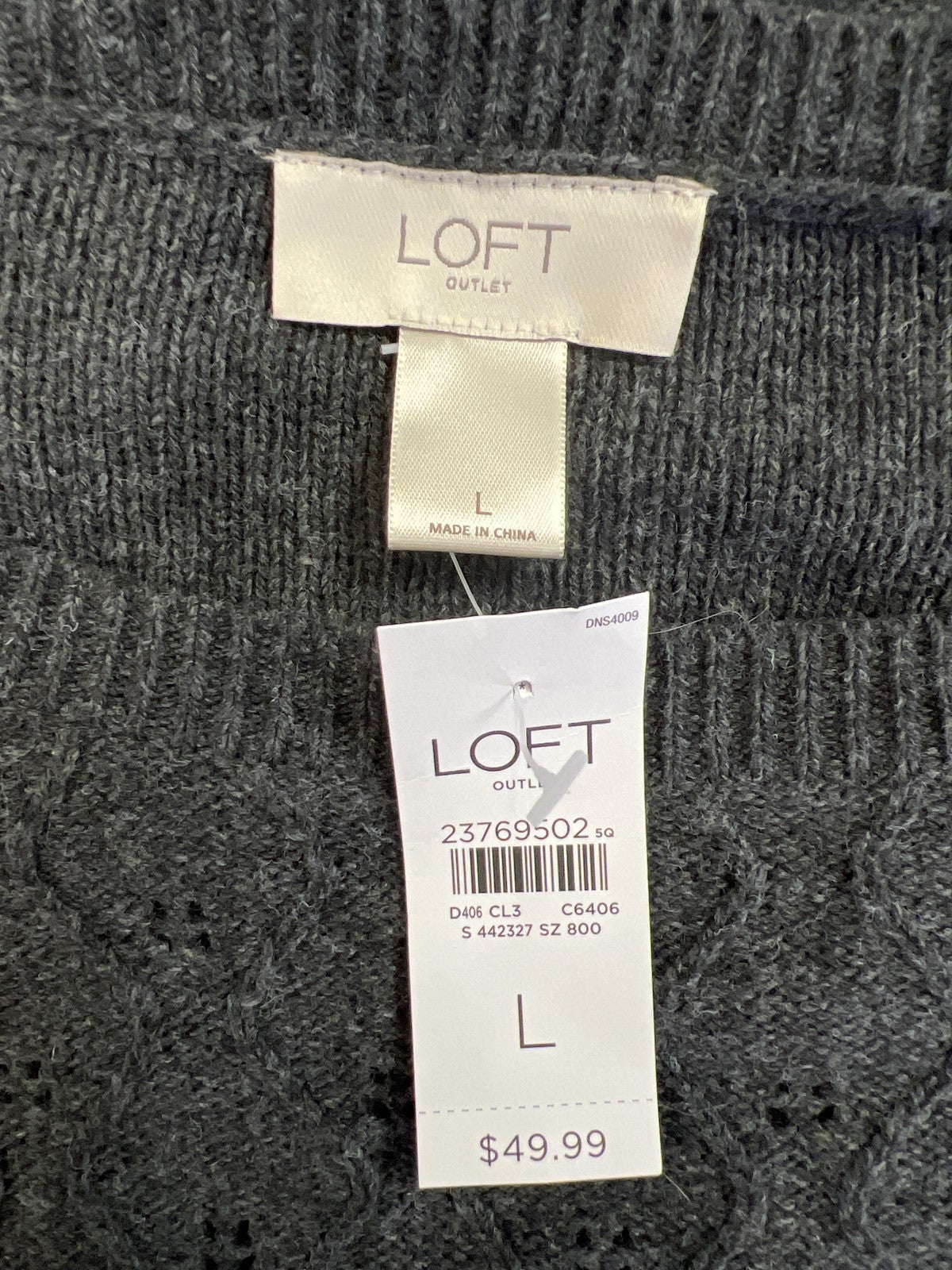 LOFT Women’s Gray Cable Knit Long Sleeve Sweater - L