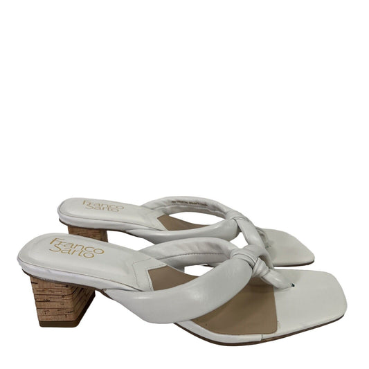 Franco Sarto Women's White Leather Block Heel Sandals - 8