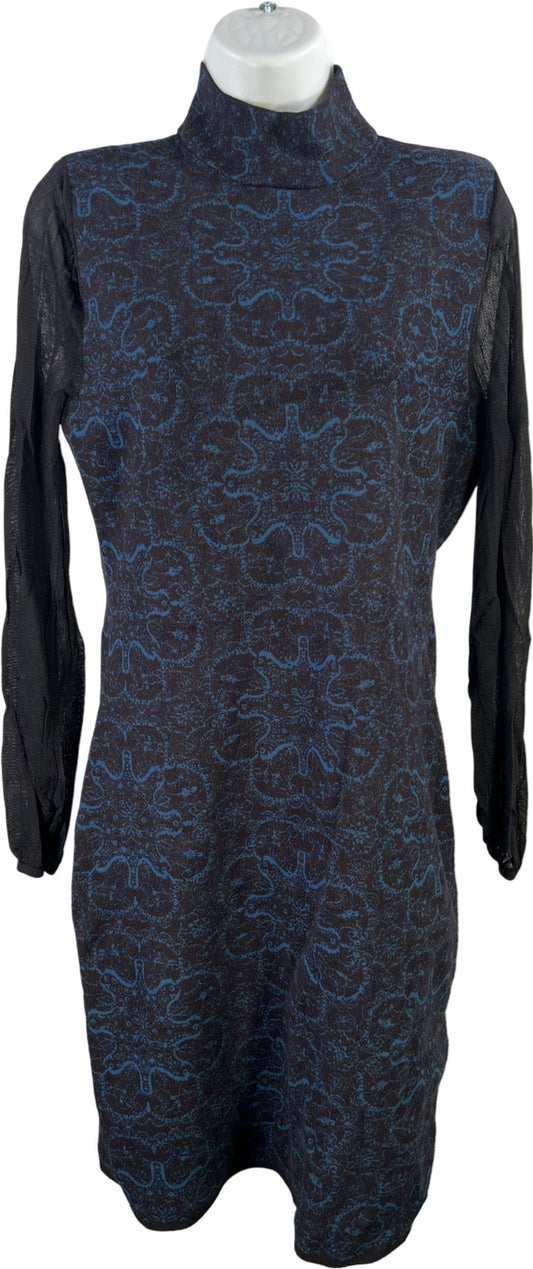 White House Black Market Women’s Black/Blue Long Mesh Sleeve Sweater Dress - S