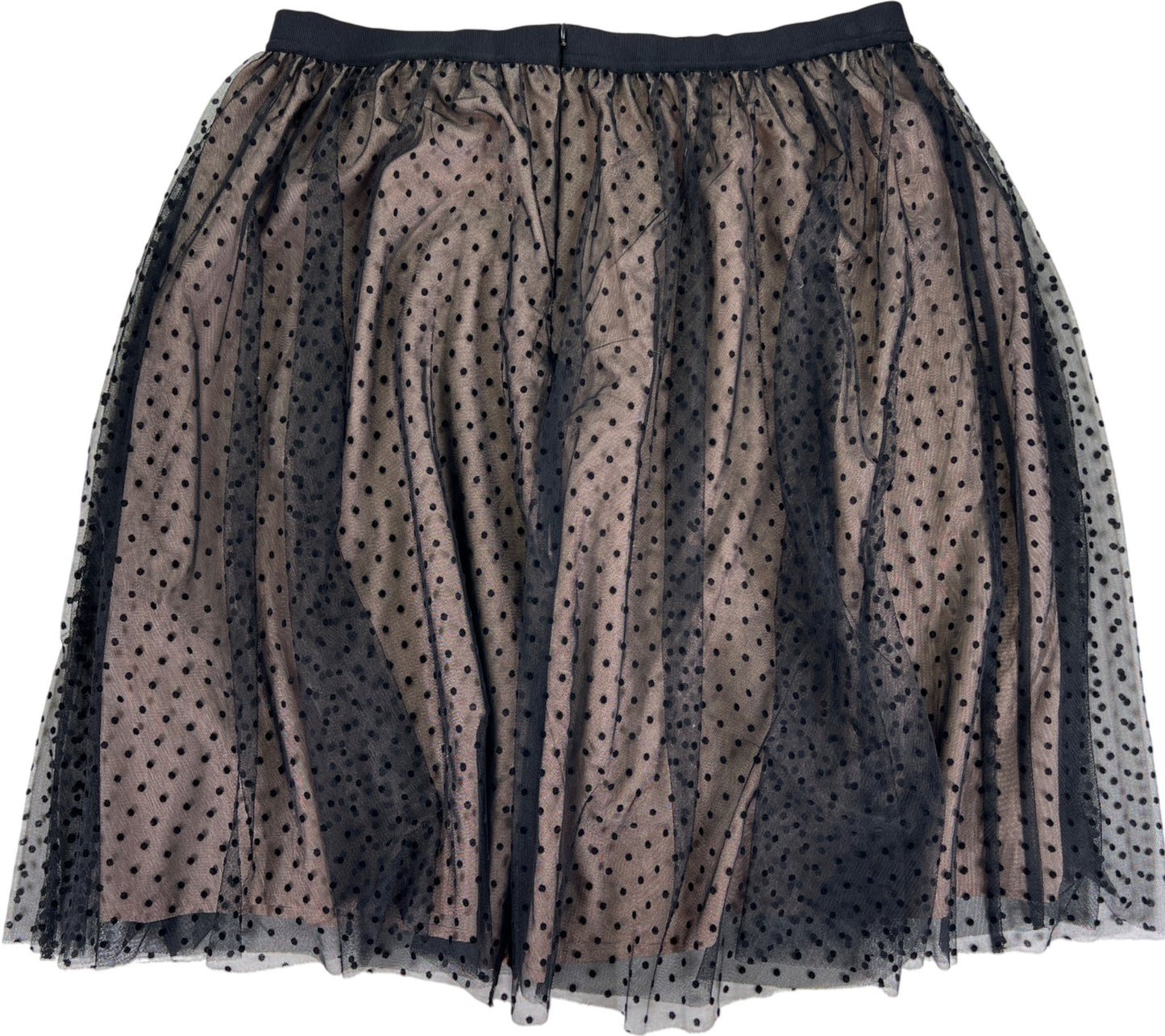 Ann Taylor Women’s Black/Beige Polka Dot Mesh Lined Skirt - L Petite