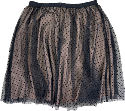 Ann Taylor Women’s Black/Beige Polka Dot Mesh Lined Skirt - L Petite