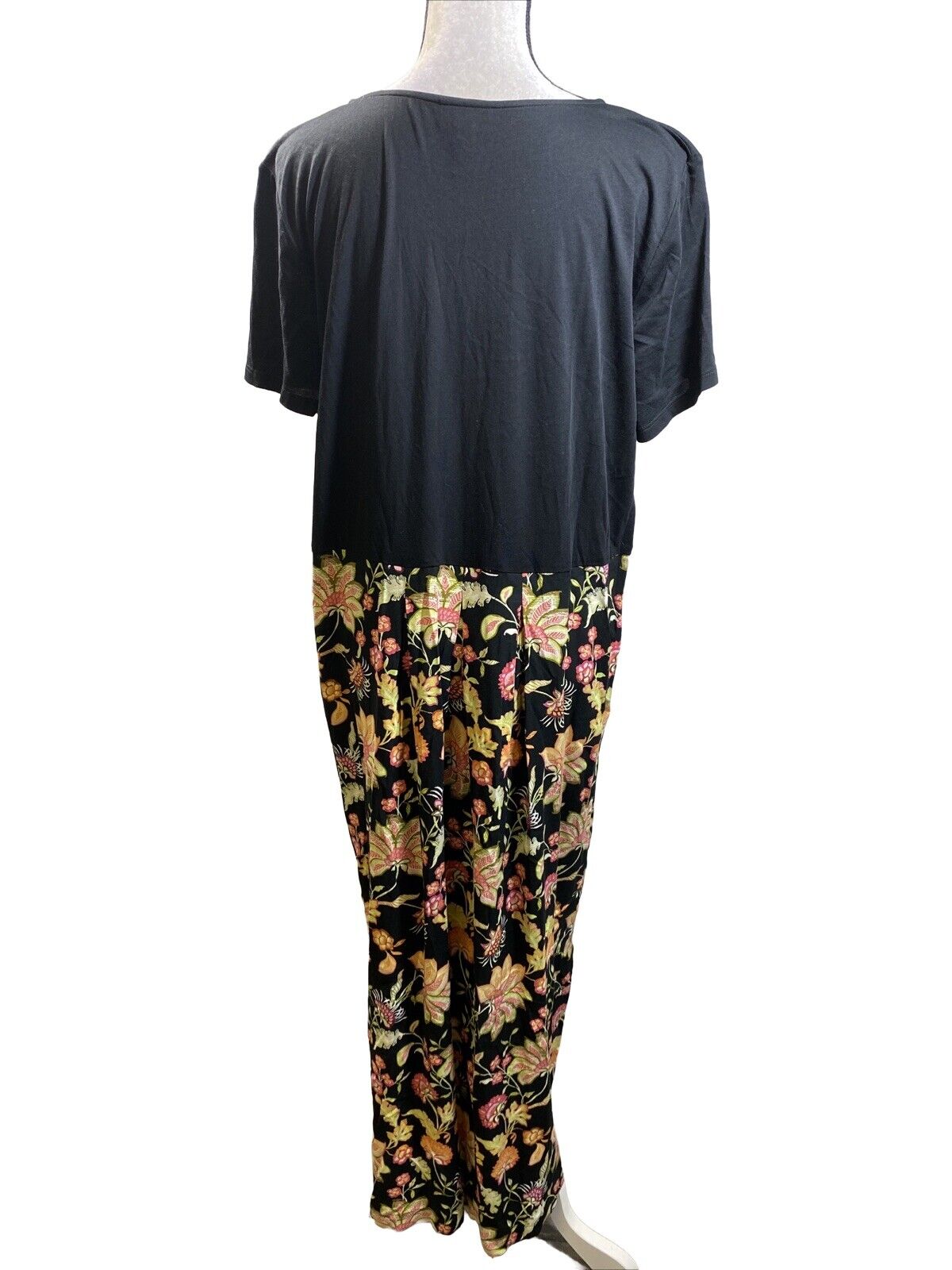 J.Jill Womens Black Floral Short Sleeve Long Maxi Dress - XL