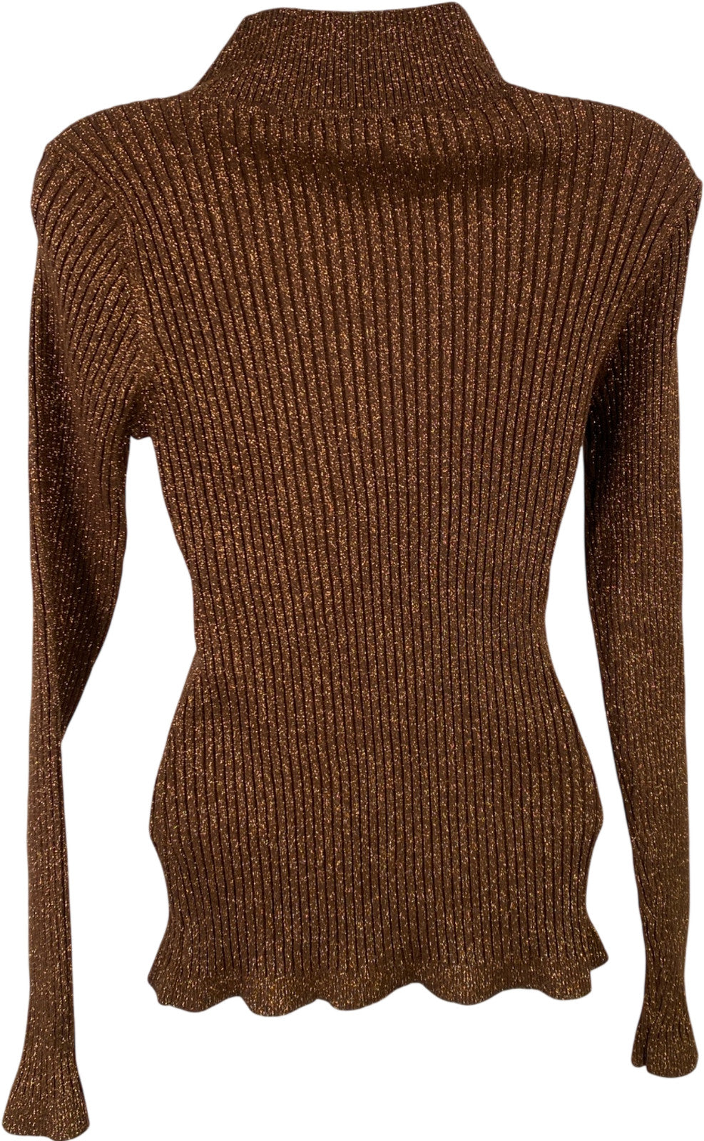 INC Women’s Brown Metallic Long Sleeve Ribbed Turtleneck Sweater - XL
