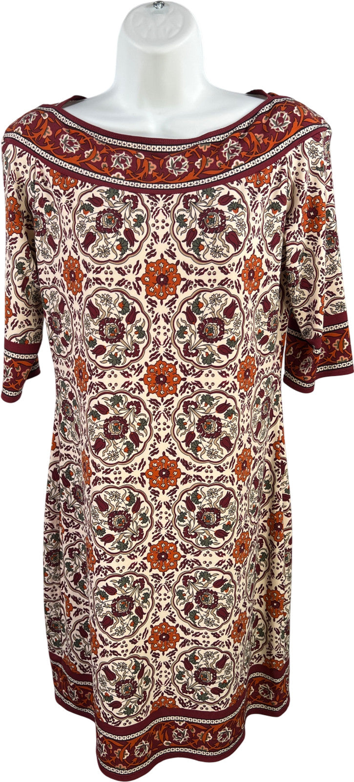 Max Studio Women’s Burgundy/Ivory Short Sleeve Sheath Dress - M