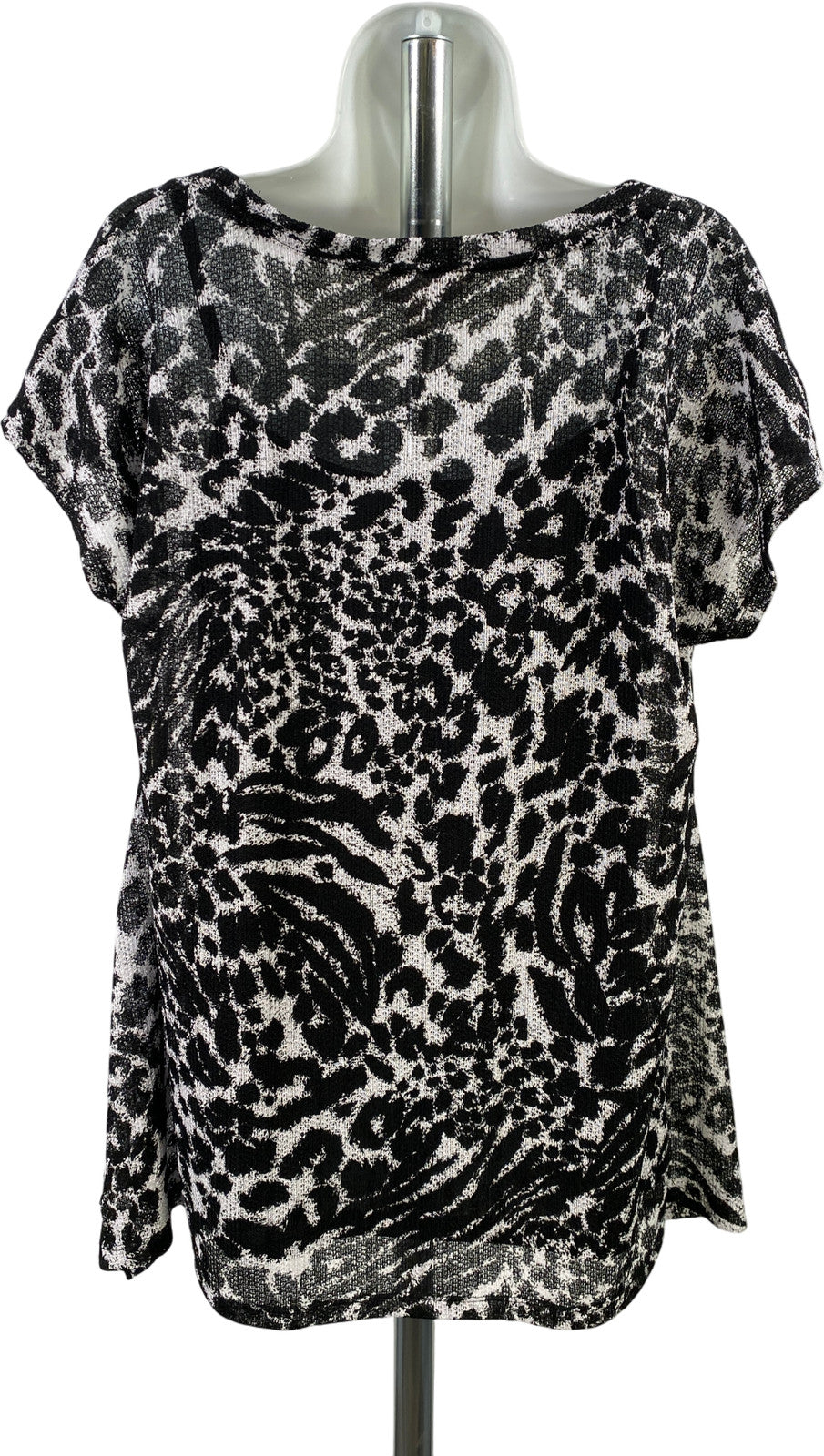 Laura Ashley Women’s Black/White Rhinestone Lined Cap Sleeve Blouse - XL