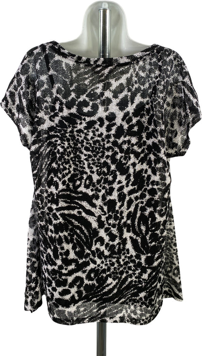 Laura Ashley Women’s Black/White Rhinestone Lined Cap Sleeve Blouse - XL