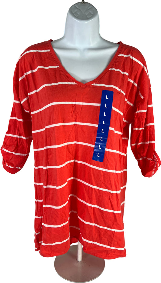NEW Nautica Women’s Pink/Red 1/2 Roll Sleeve T-Shirt - L