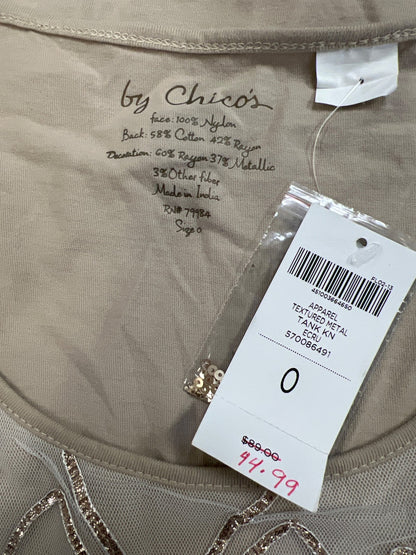 Chico’s Women’s Beige Mesh/Sequin Front Sleeveless Blouse - 0/US S