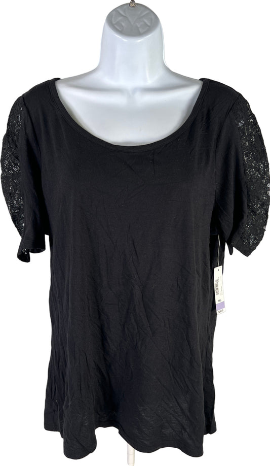 NEW ANA Women’s Black Short Lace Sleeve T-Shirt - XL Petite