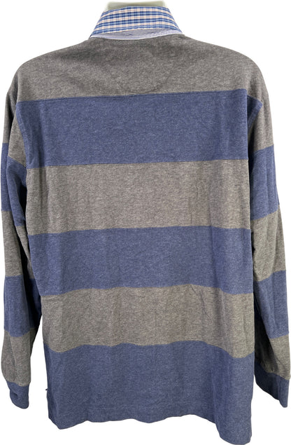 Johnston and Murphy Men’s Gray/Blue Striped Collared Shirt - XL
