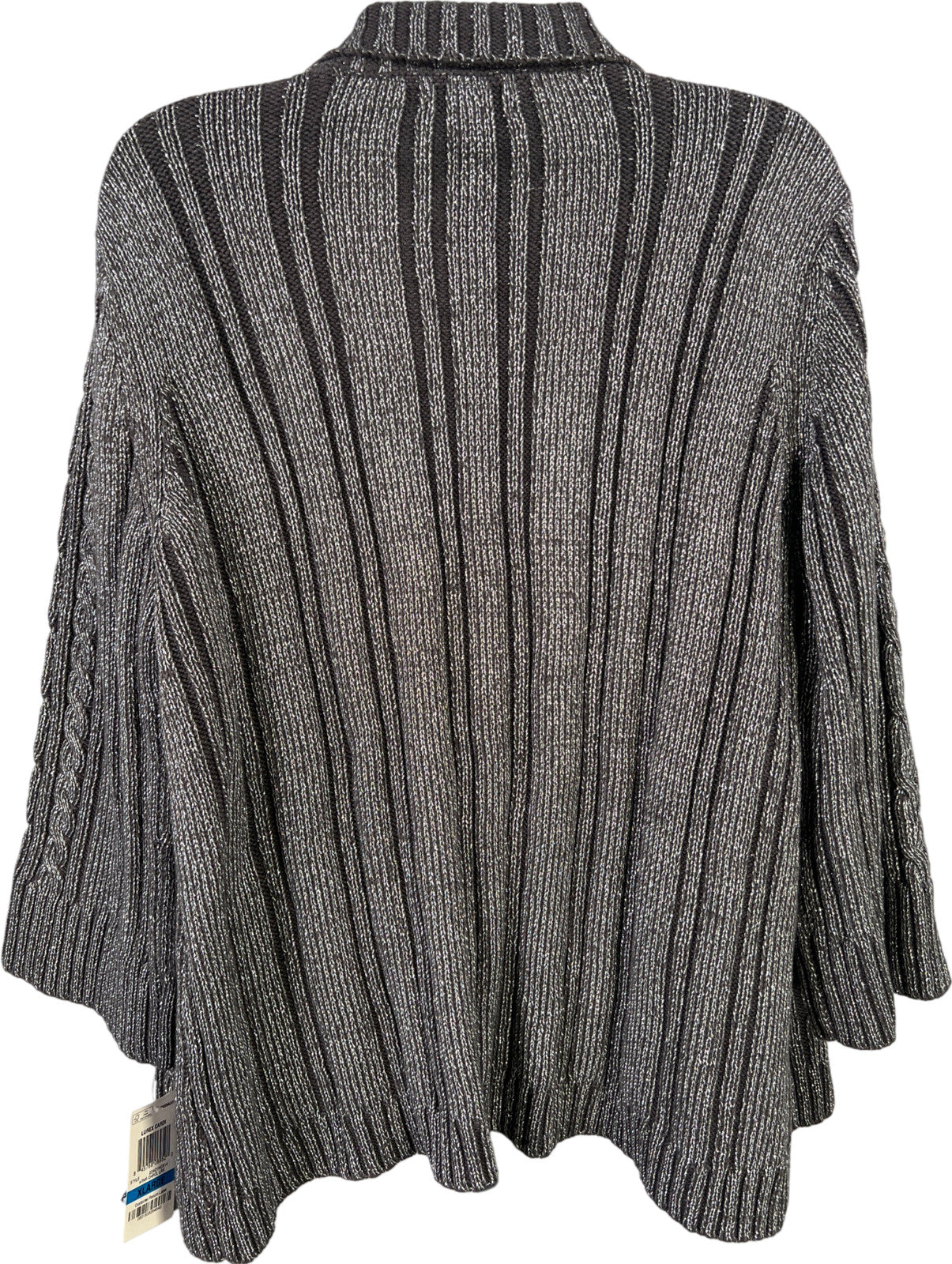 Charter Club Women’s Gray Metallic Ribbed 3/4 Sleeve Open Cardigan Sweater - XL