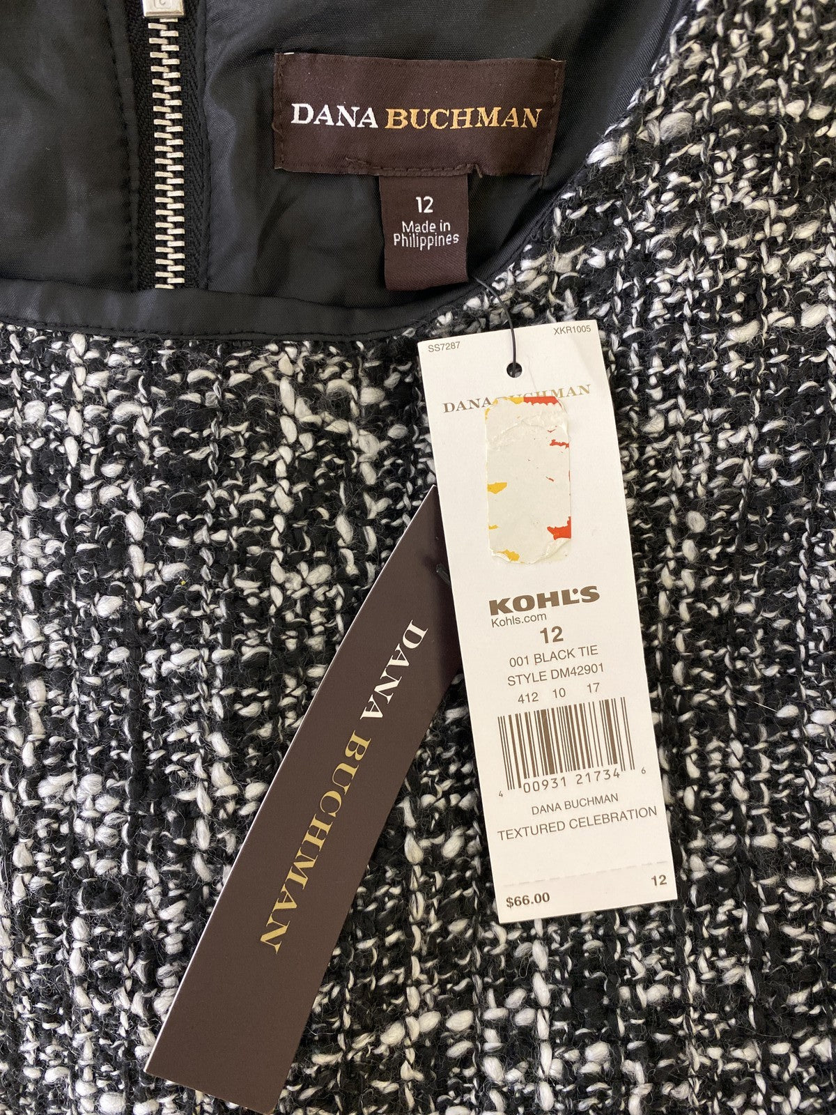 Dana Buchman Women’s Black/White Twill Sleeveless Sheath Dress - 12