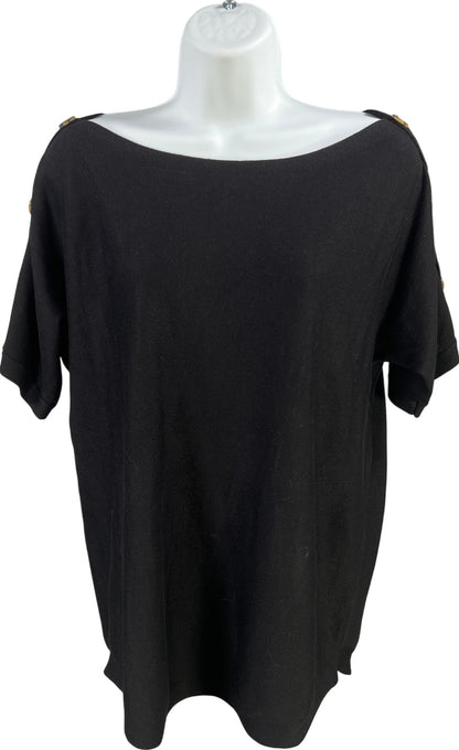 Cable and Gauge Women’s Black Short Button Accent Sleeve Shirt - S