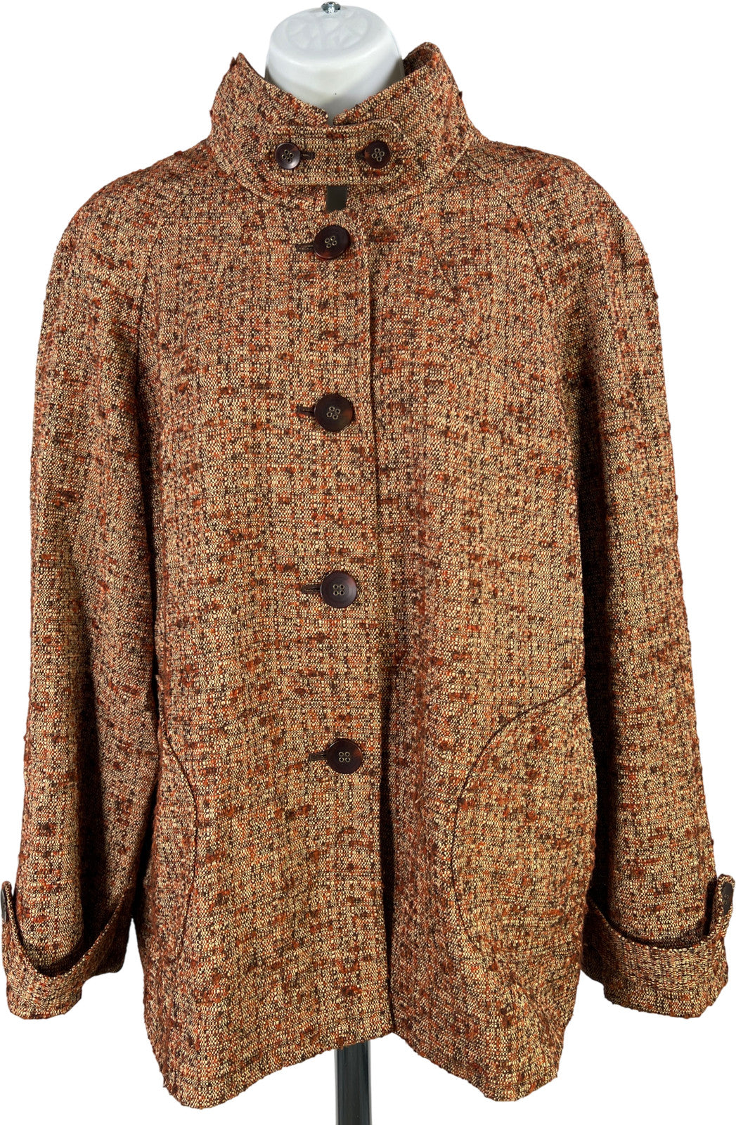 J.Jill Women’s Brown Lined Long Sleeve Tweed Button Up Jacket - L