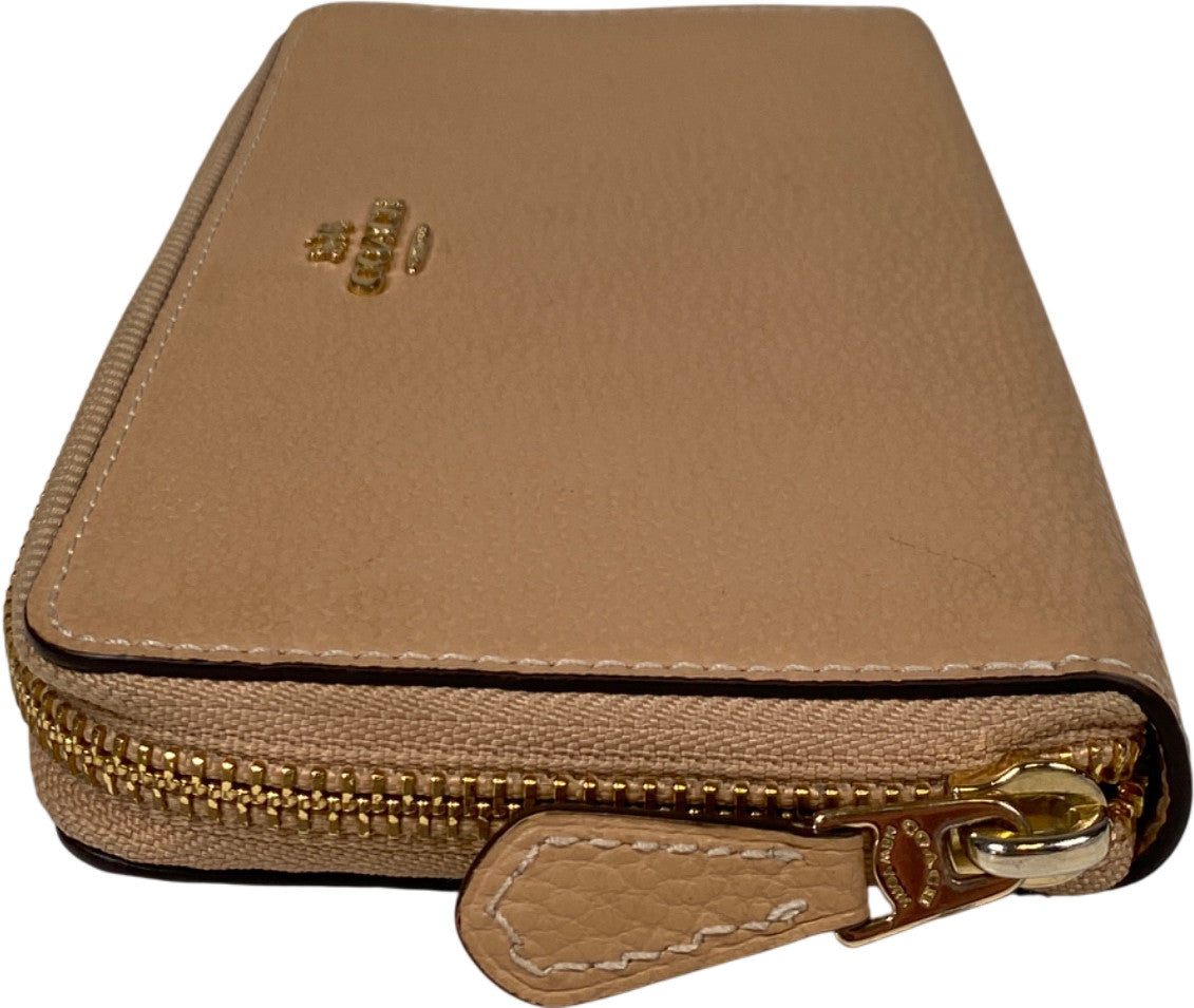 Coach Women’s Beige Pebbled Leather Zip Around Accordion Wallet
