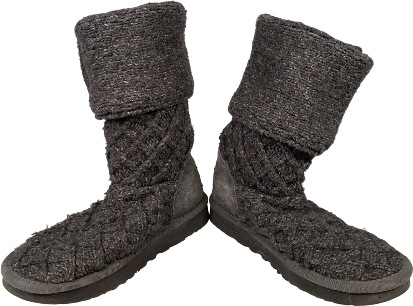 UGG Women’s Gray Foldover 3 Button Lattice Cardy Knit Boots - 6