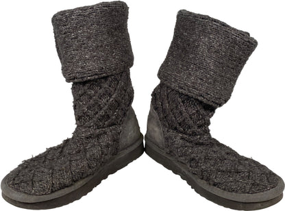 UGG Women’s Gray Foldover 3 Button Lattice Cardy Knit Boots - 6