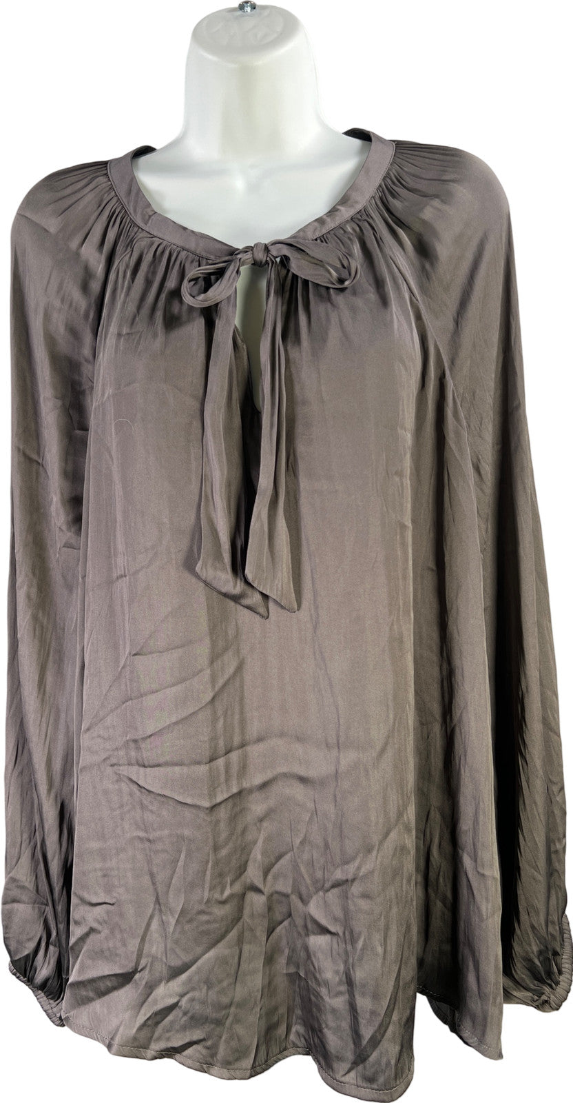 Torrid Women’s Gray Satin Tie Front Peasant Blouse - Plus 2X