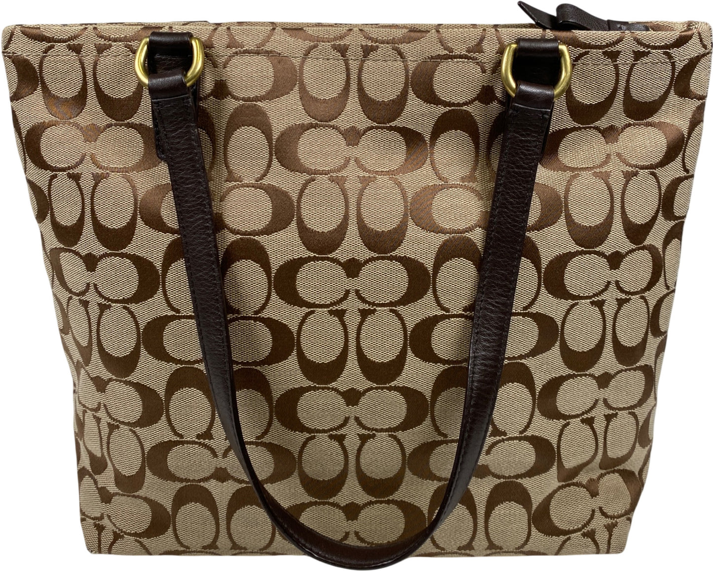 Coach Women’s Brown Signature Stripe Canvas Zip Close Tote Bag Purse