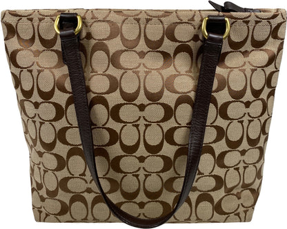 Coach Women’s Brown Signature Stripe Canvas Zip Close Tote Bag Purse