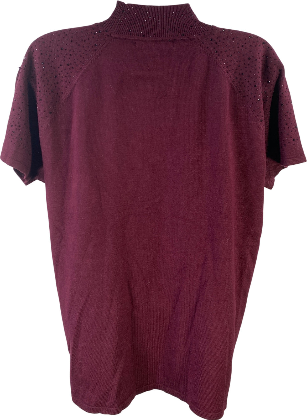 Cable and Gauge Women’s Burgundy/Purple Rhinestone Short Sleeve Knit Shirt - XL