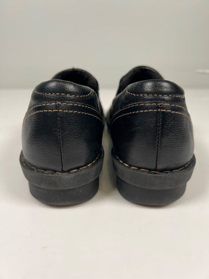 Clarks Women’s Black Leather Slip On Loafer Shoes - 8
