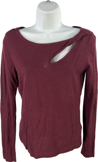 White House Black Market Women’s Burgundy/Red Long Sleeve Cutout Sweater - S